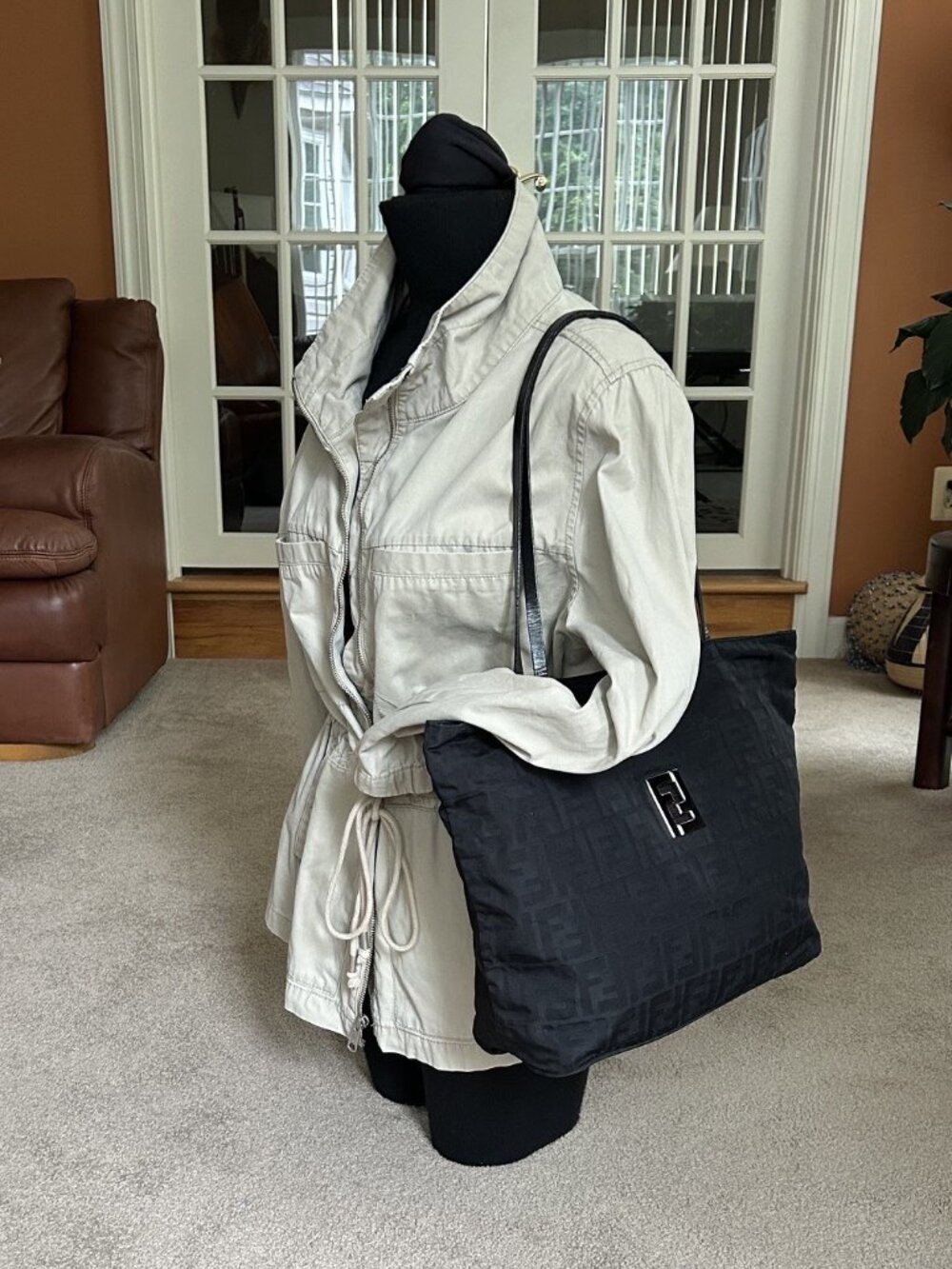 FENDI FF Canvas Tote Bag, Black - Picture 2 of 11